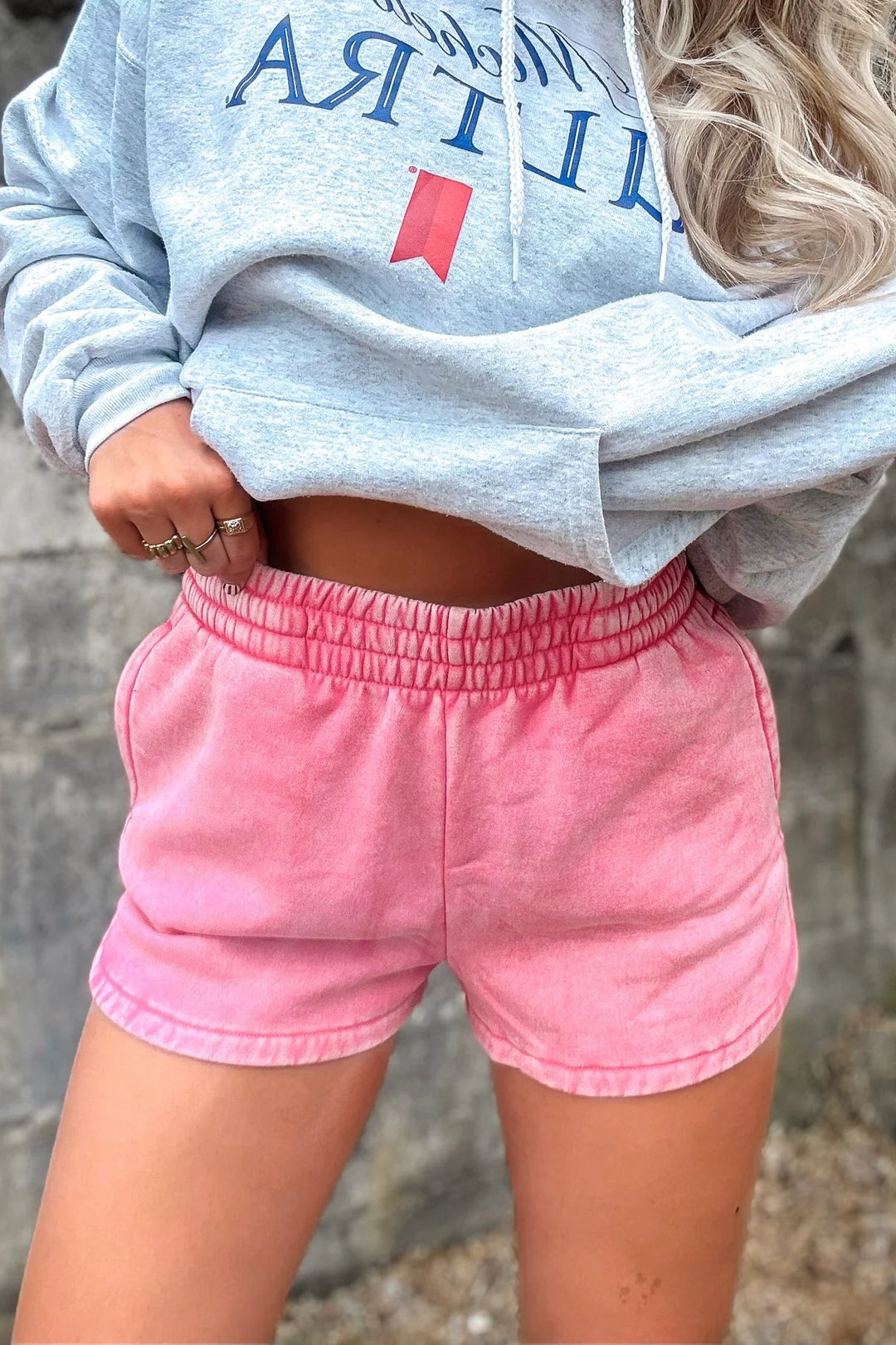 Zen Acid Wash Sweat Shorts (Fuchsia)