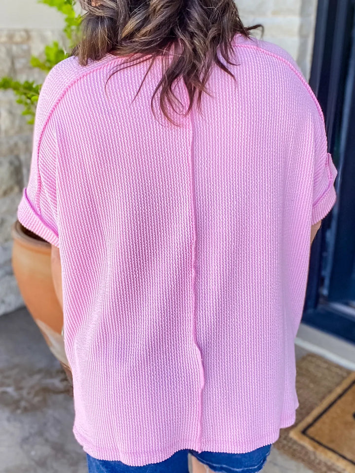 Zen Rib Round Neck Tee (Pink)