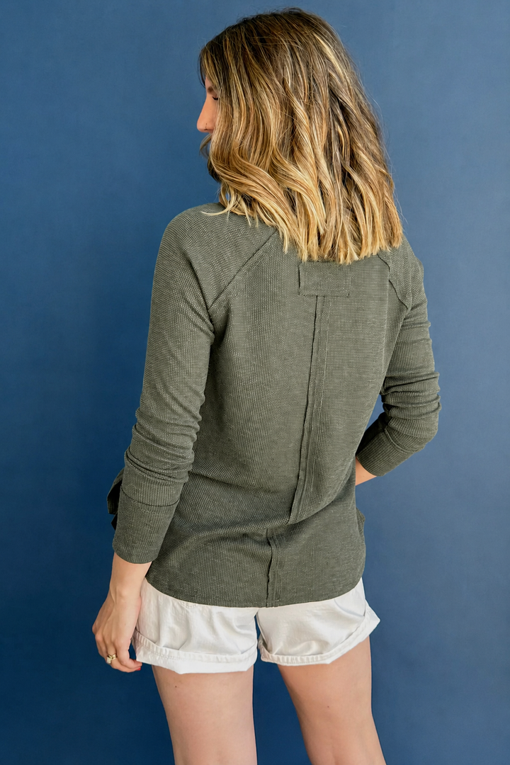 Zen Relaxed Waffle Top (Dark Olive)