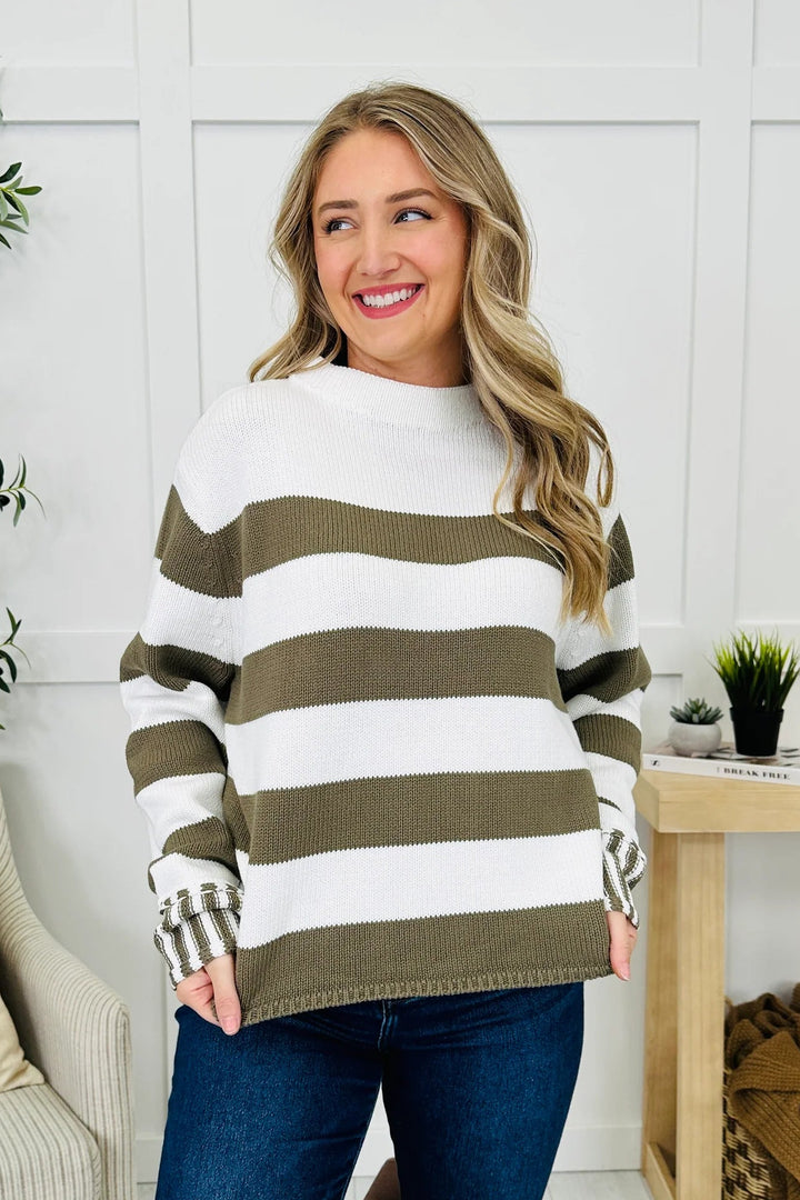 Zen Striped Cotton Sweater (Light Olive)
