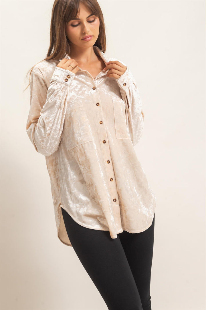HYFVE Velvet Button Down Shirt (Alpaca)