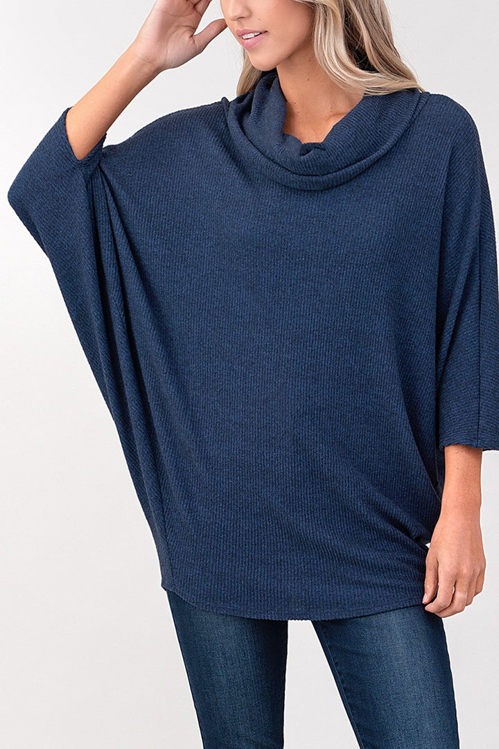 Natural Vibe Cowl Neck Sweater (Navy)