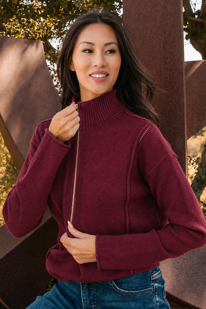 Zen Matilda Zip Sweater (Dark Burgundy)