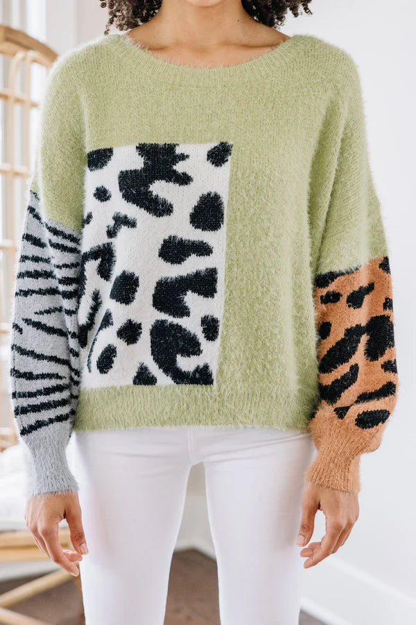 My Cozy Fuzzy Animal Sweater Mint Vibe Apparel