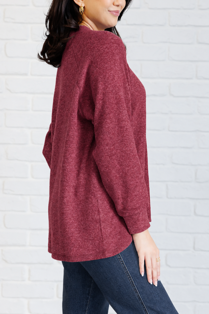 Zen Ultra Soft Button Knit Top (Dark Burgundy)