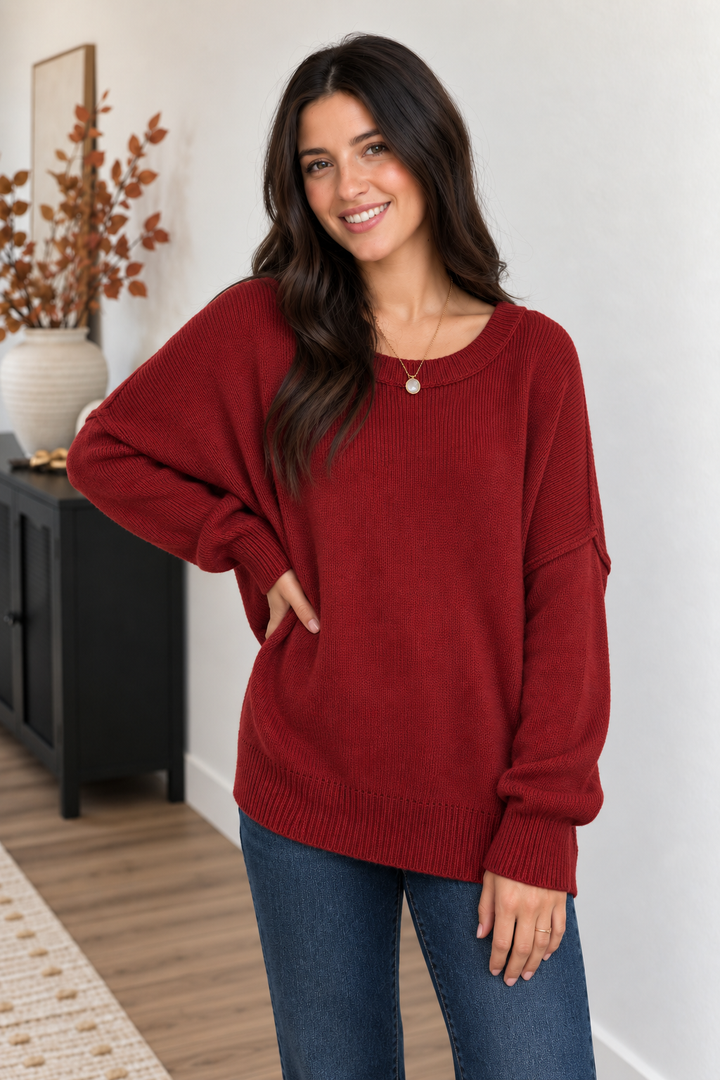 My Cozy At Home Sweater (Red Bean)