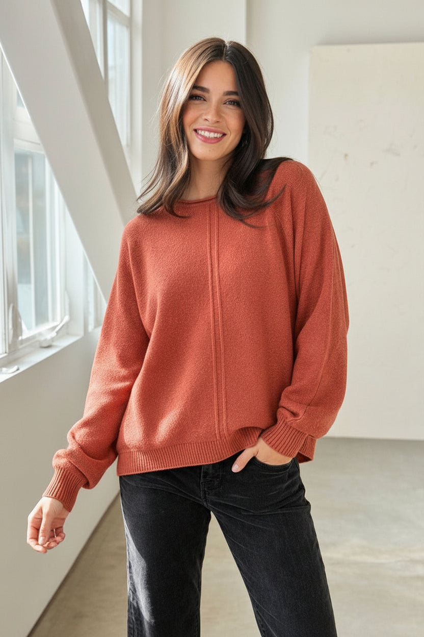 Zen Soft Knit Sweater (Heather Rust)