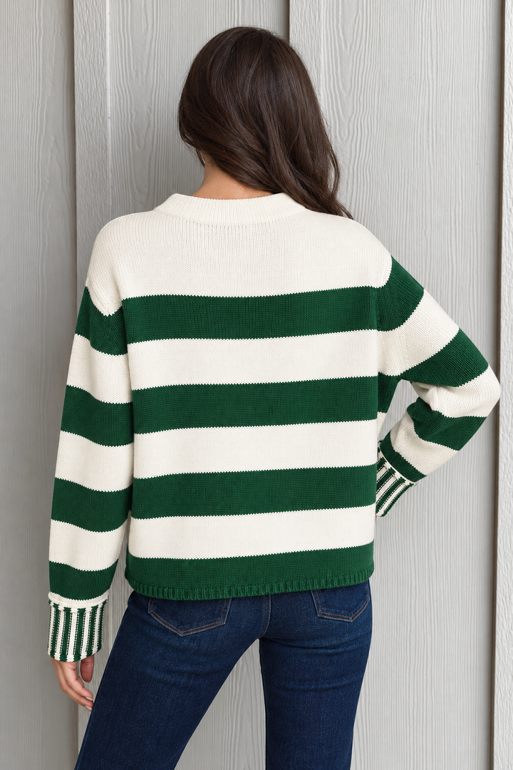 Zen Striped Cotton Sweater (Dark Green)