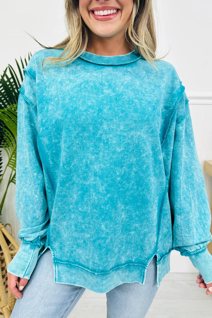 Zen Acid Wash Cotton Sweatshirt (Light Teal)