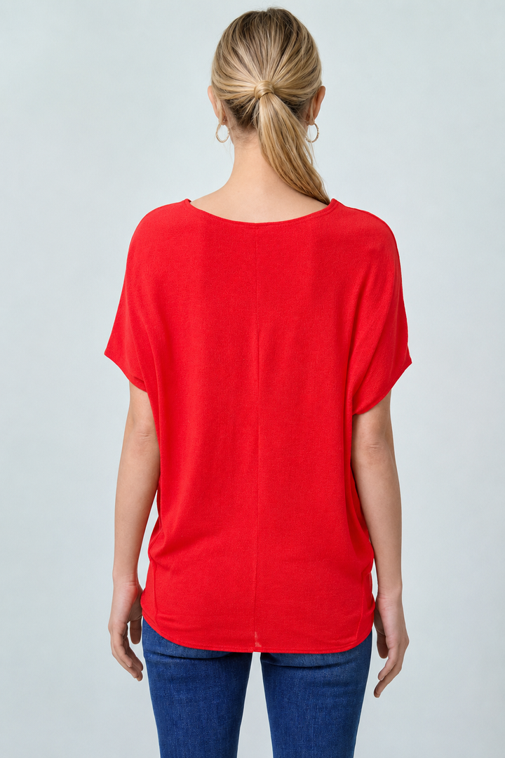 Jolie Boatneck Dolman Tee (Tomato Red)