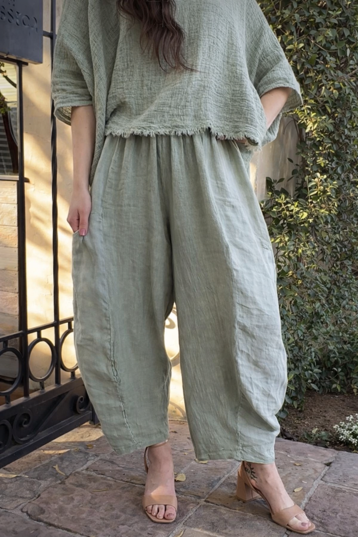 Meo Linen Barrel Pant (Olive)