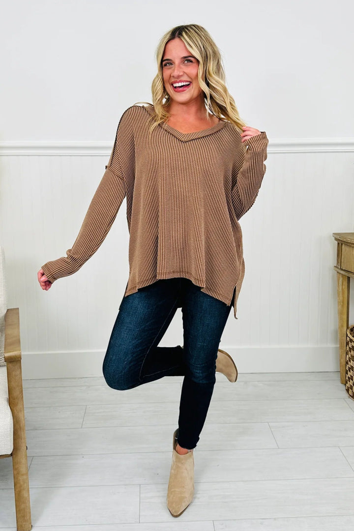 Zen Ribbed Long Sleeve Top (Brown)