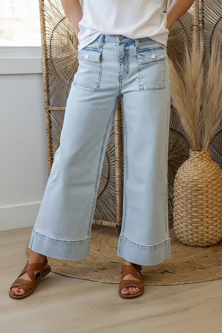 Kancan Pinstripe Wide Leg Jean