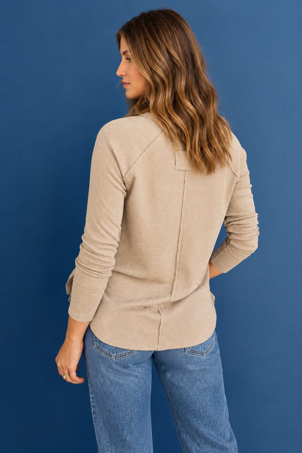 Zen Relaxed Waffle Top (Sand Beige)