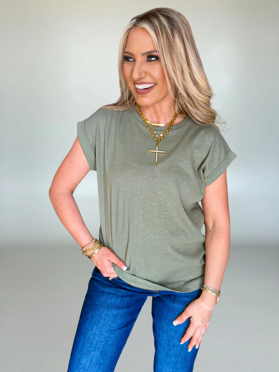 Zen Cotton Modal Round Neck Tee (Light Olive)