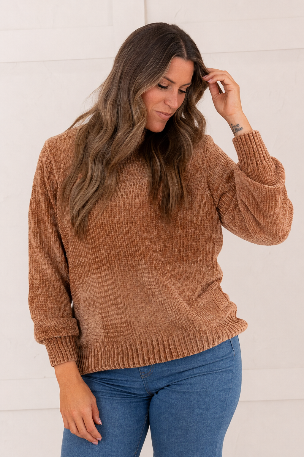 Zen Chenille Rib Sweater (Deep Camel)