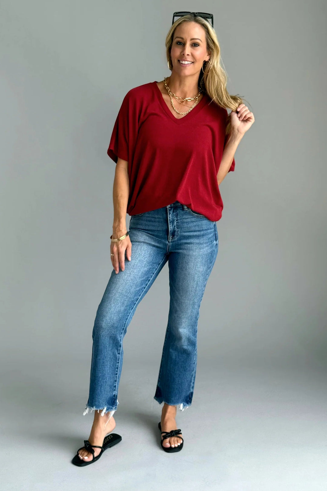 Jolie Slouchy Dolman Tee (Wine)