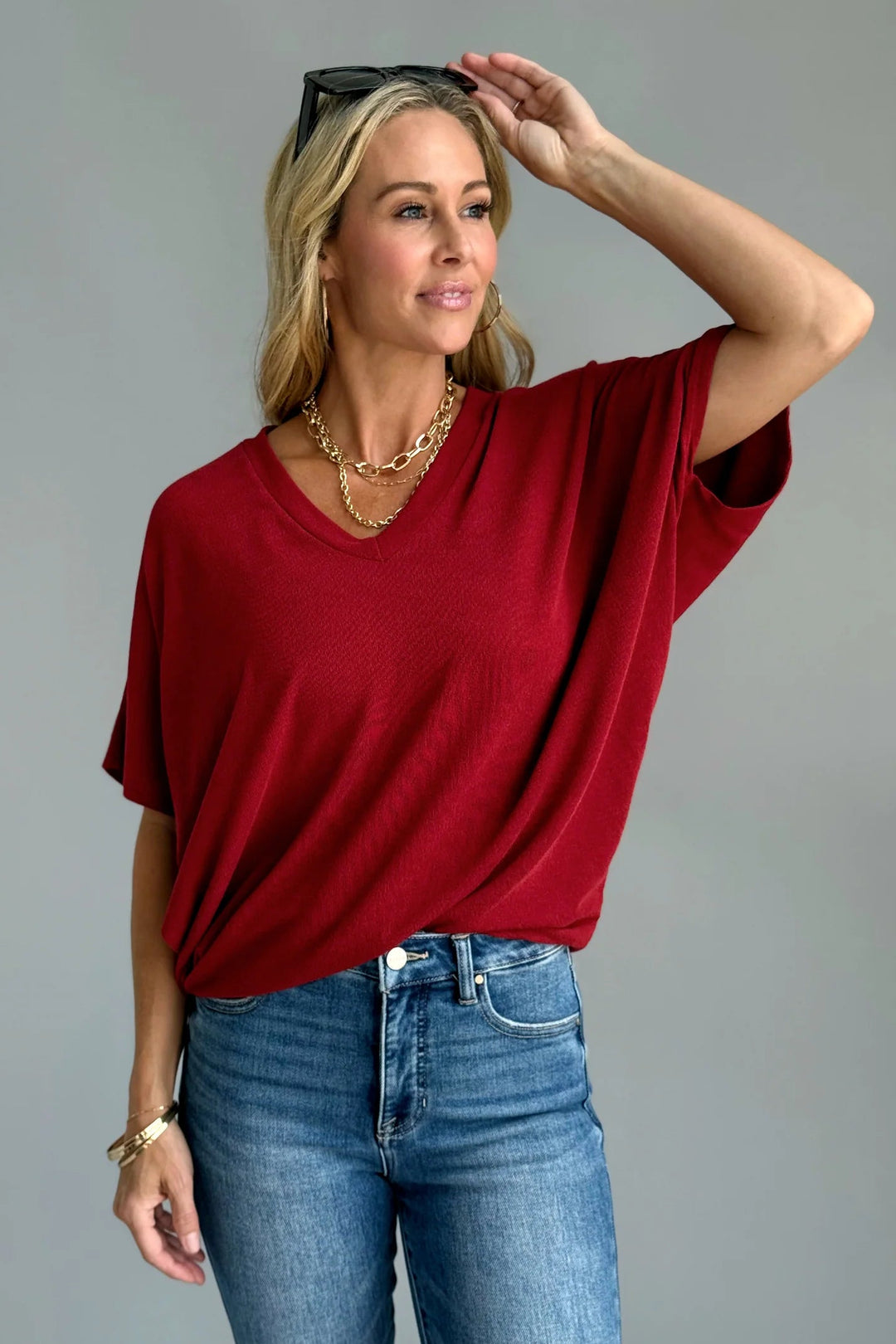 Jolie Slouchy Dolman Tee (Wine)