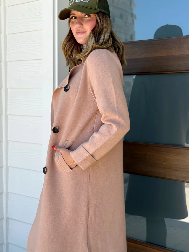 Jolie Cashmere Knit Trench Coat (Macchiato)