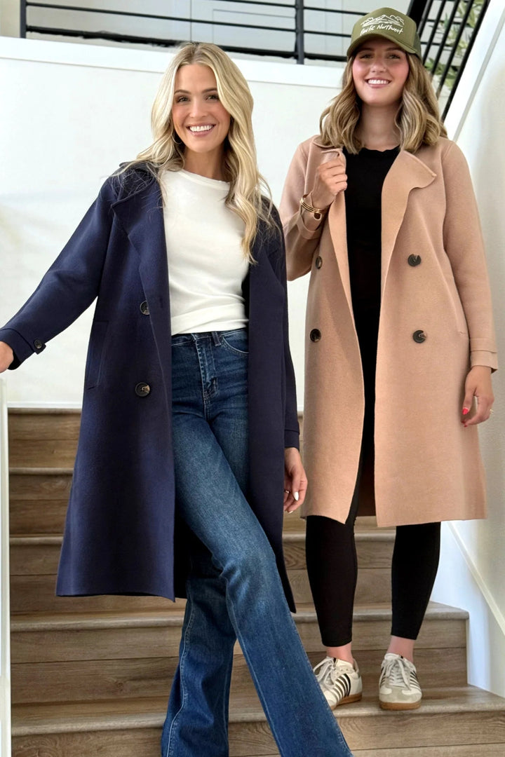 Jolie Cashmere Knit Trench Coat (Navy)