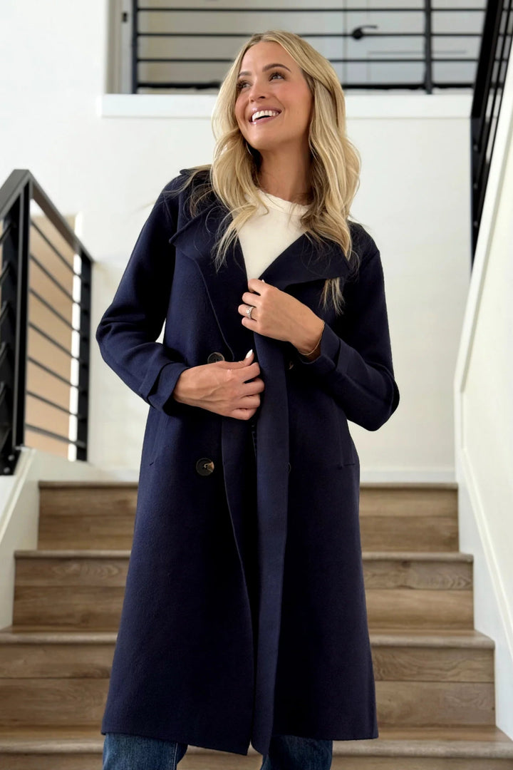 Jolie Cashmere Knit Trench Coat (Navy)