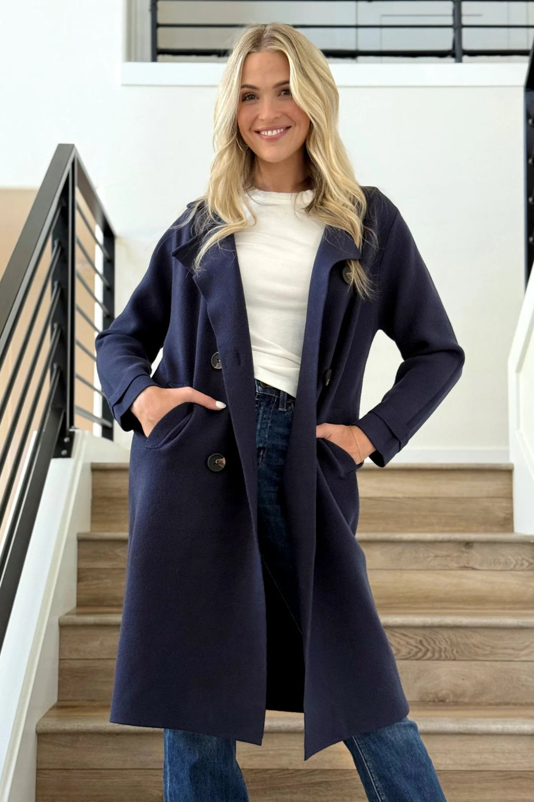Jolie Cashmere Knit Trench Coat (Navy)