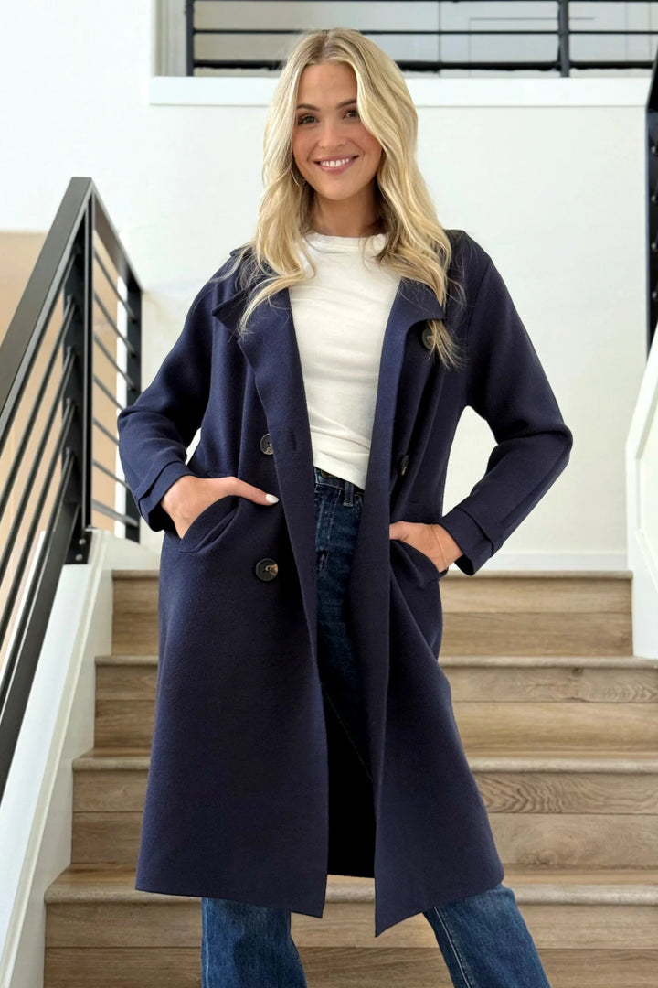 Jolie Cashmere Knit Trench Coat (Navy)