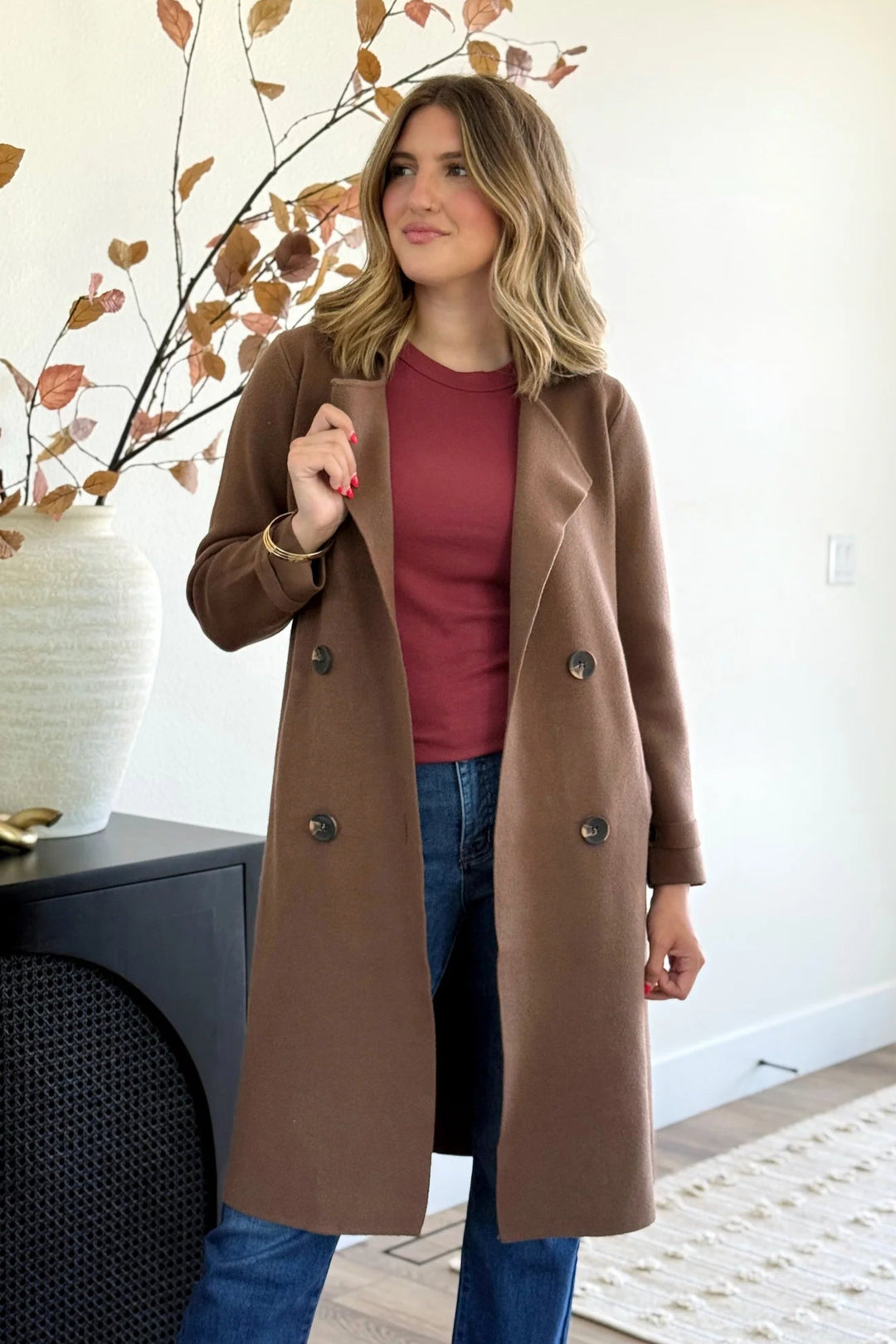 Jolie Cashmere Knit Trench Coat (Chocolate Brown)