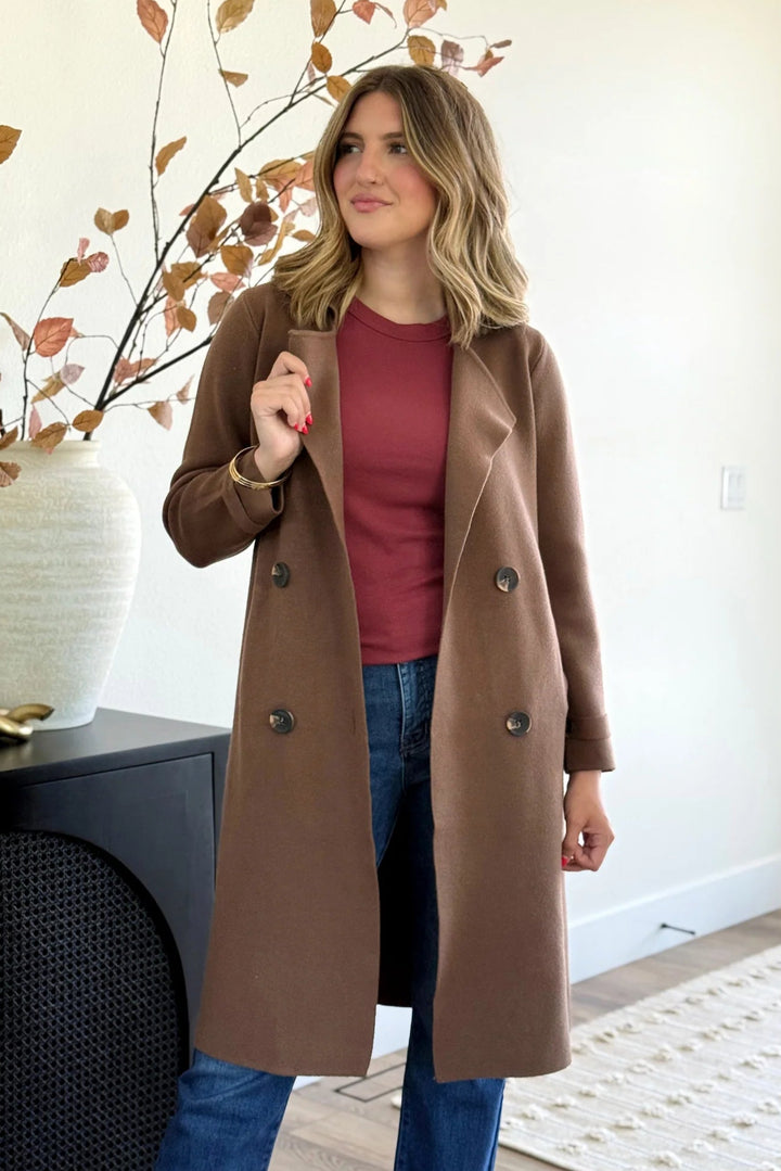 Jolie Cashmere Knit Trench Coat (Chocolate Brown)