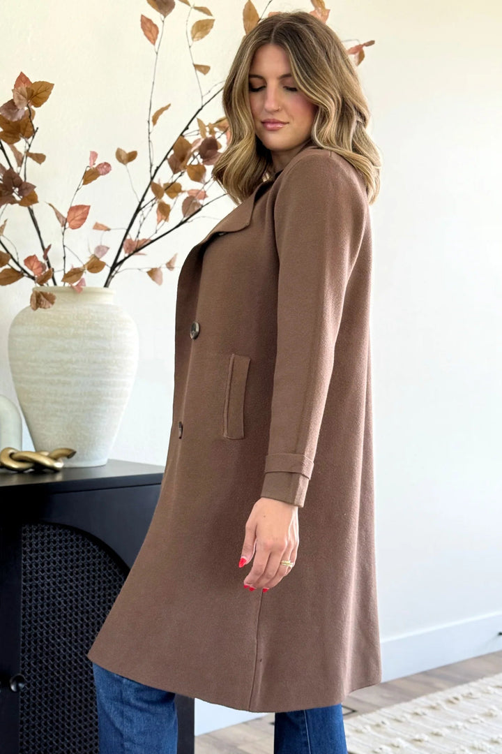 Jolie Cashmere Knit Trench Coat (Chocolate Brown)