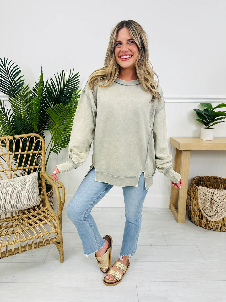 Zen Acid Wash Cotton Sweatshirt (Sleet)