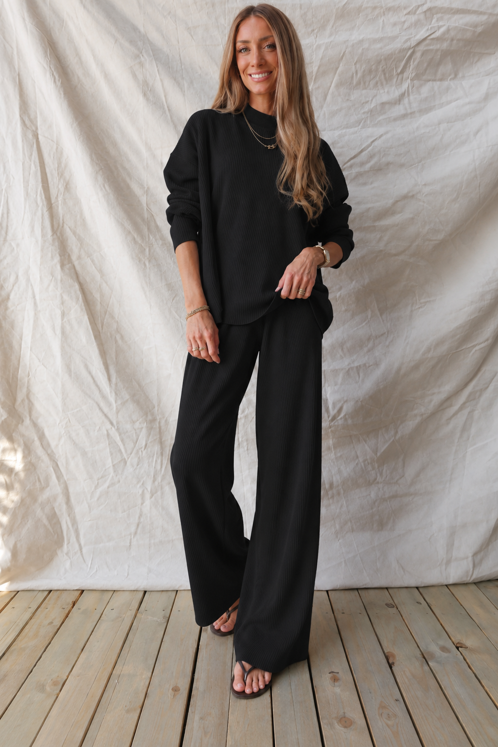 Zen Stella Rib Lounge Set (Black)