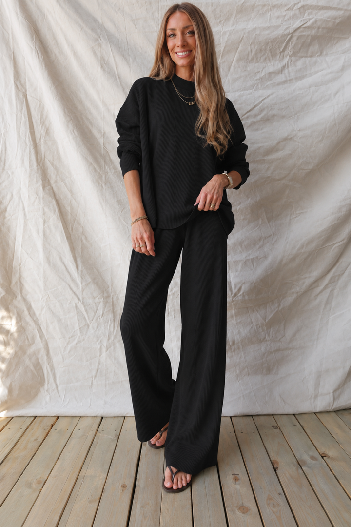 Zen Stella Rib Lounge Set (Black)