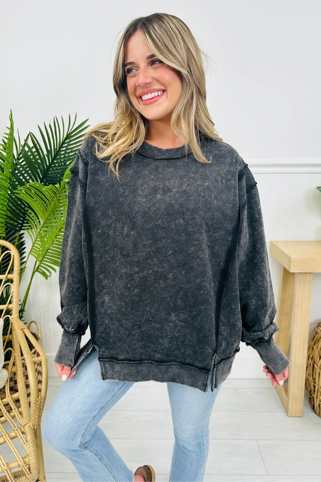 Zen Acid Wash Cotton Sweatshirt (Ash Black)