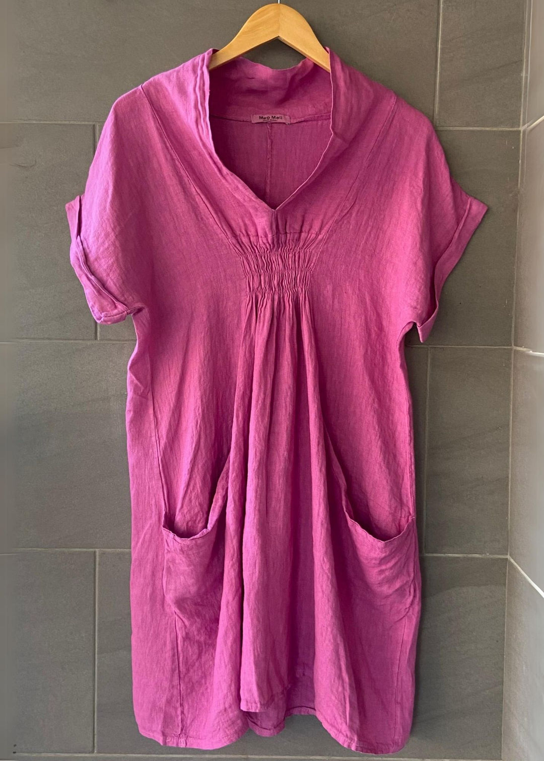 meo linen pocket dress Meo Meli 100% Linen Pocket Dress Cobalt Boho Minimalist Italy Short Sleeve