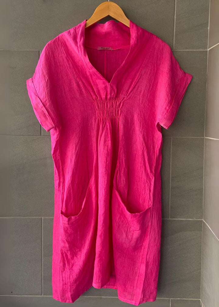Meo Linen Pocket Dress (Fuchsia)