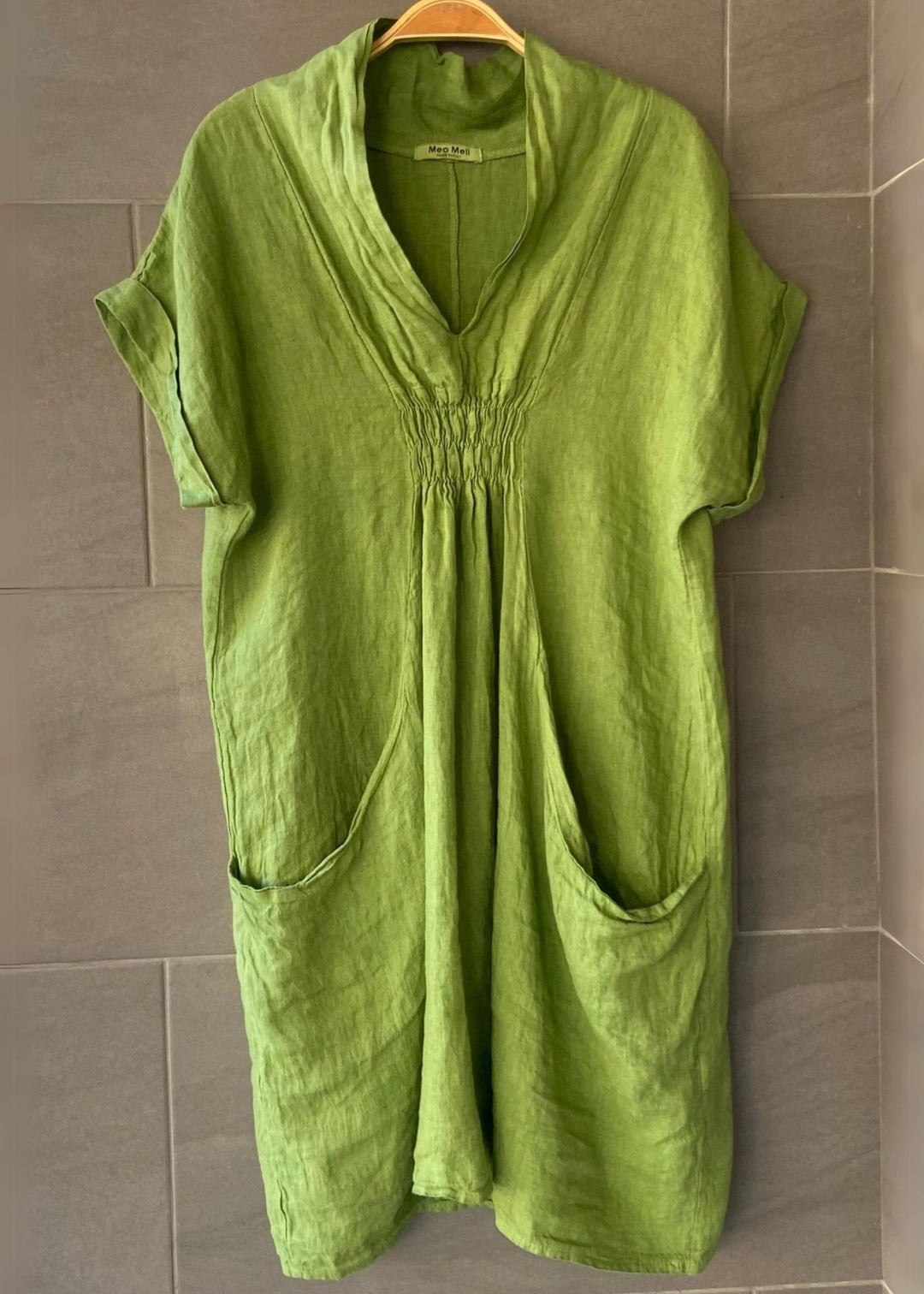 meo linen pocket dress Meo Meli 100% Linen Pocket Dress Cobalt Boho Minimalist Italy Short Sleeve