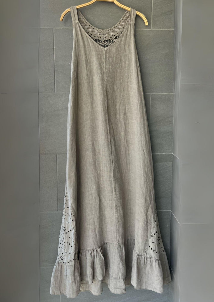Meo Linen Crochet Maxi Dress (Taupe)
