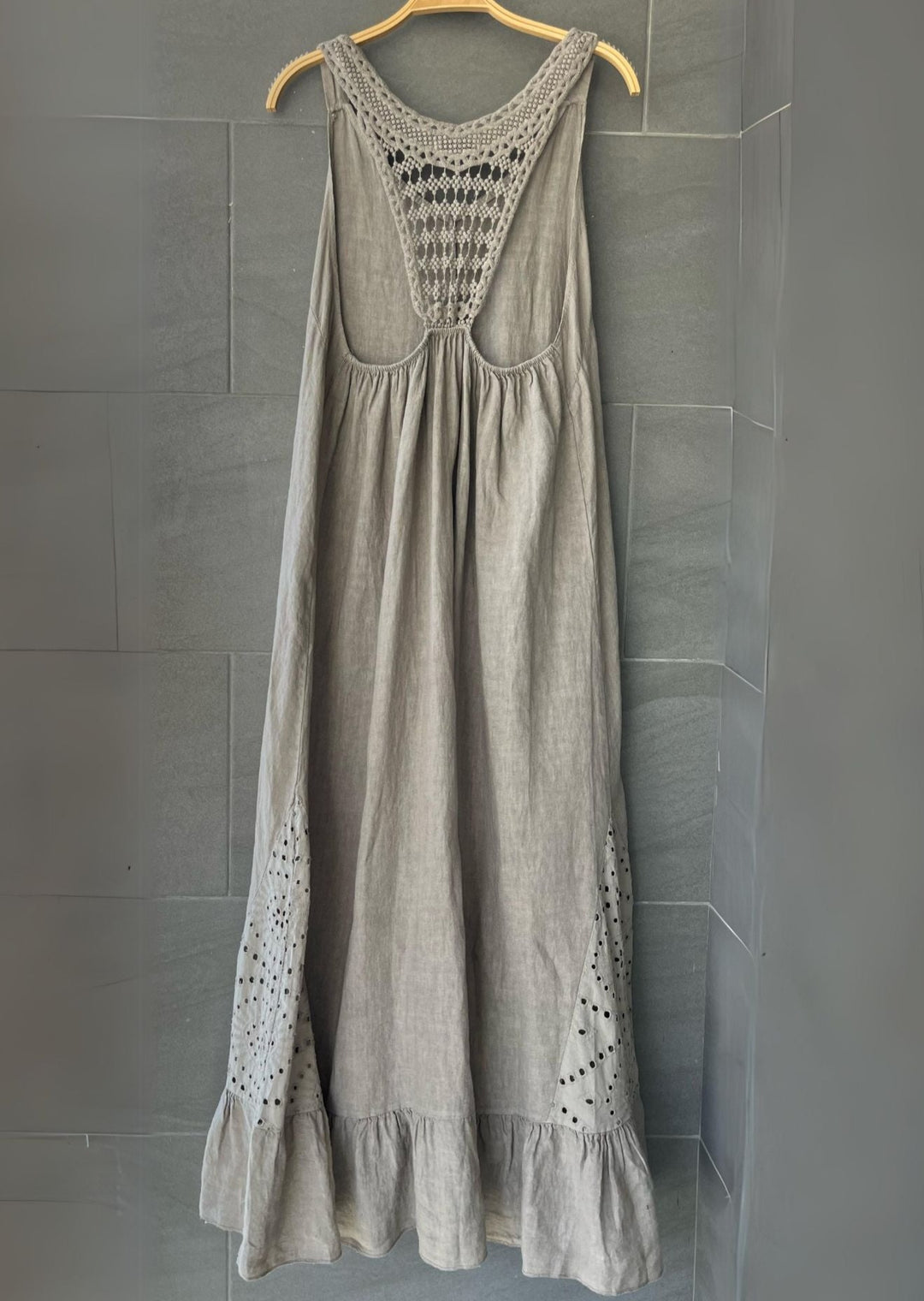 Meo Linen Crochet Maxi Dress (Taupe)