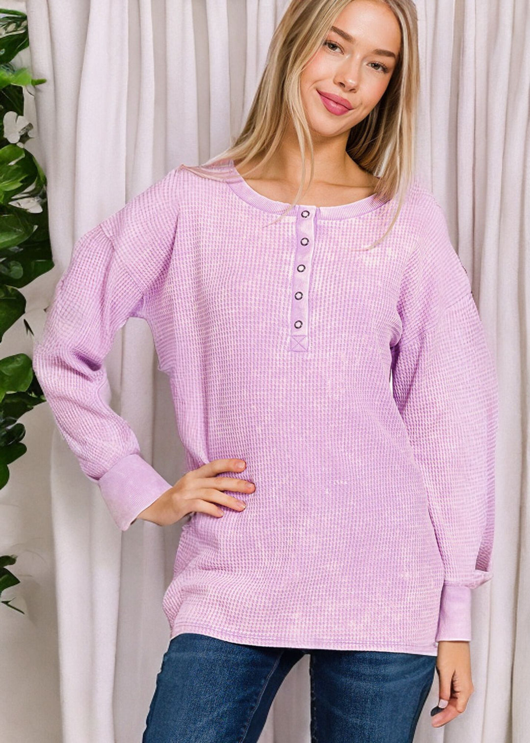 Zen Waffle Henley Shirt (Lavender)