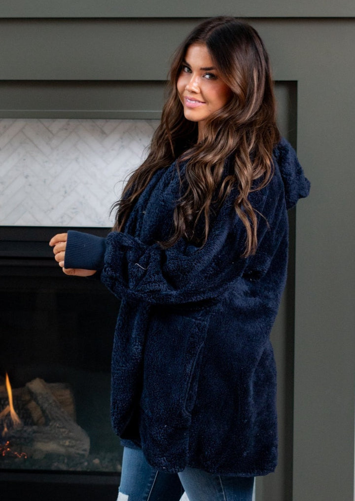 Teddy Bear Plush Cardigan (Navy)