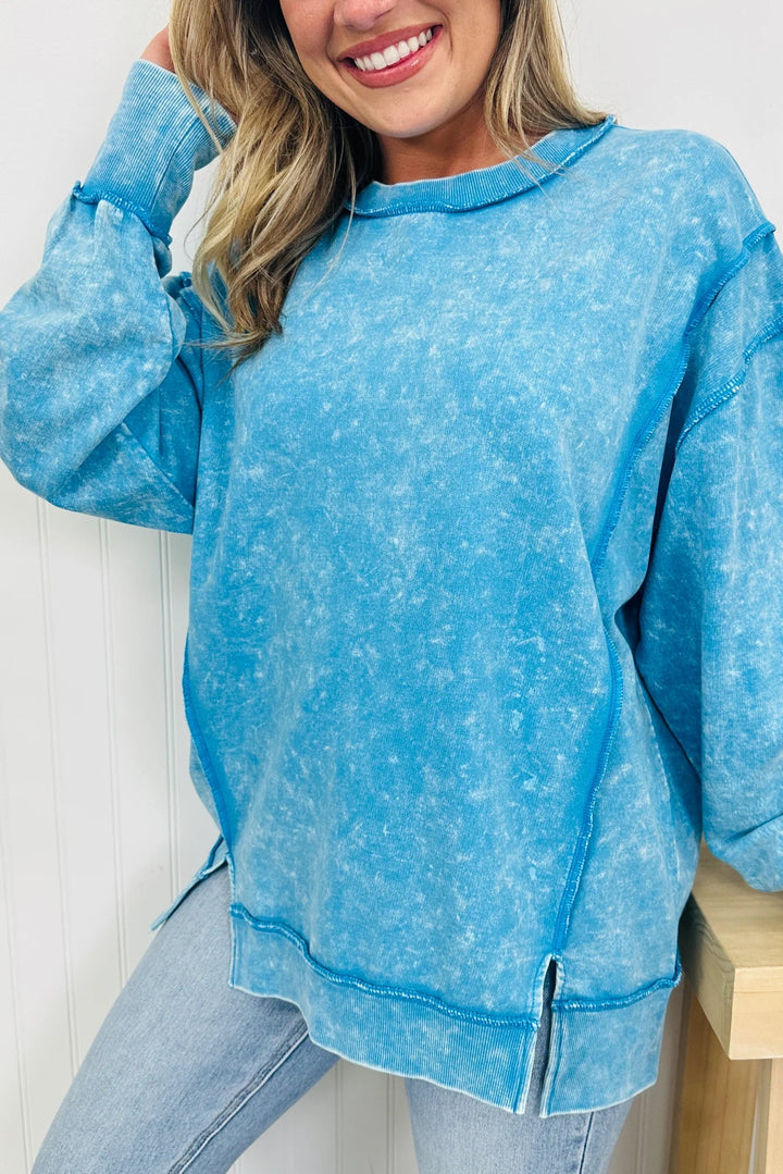 Zen Acid Wash Cotton Sweatshirt (Sky Blue)