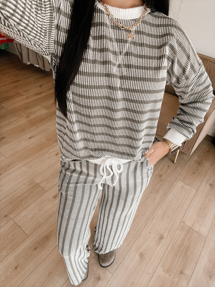 Zen Rib Striped Lounge Set (Light Olive)