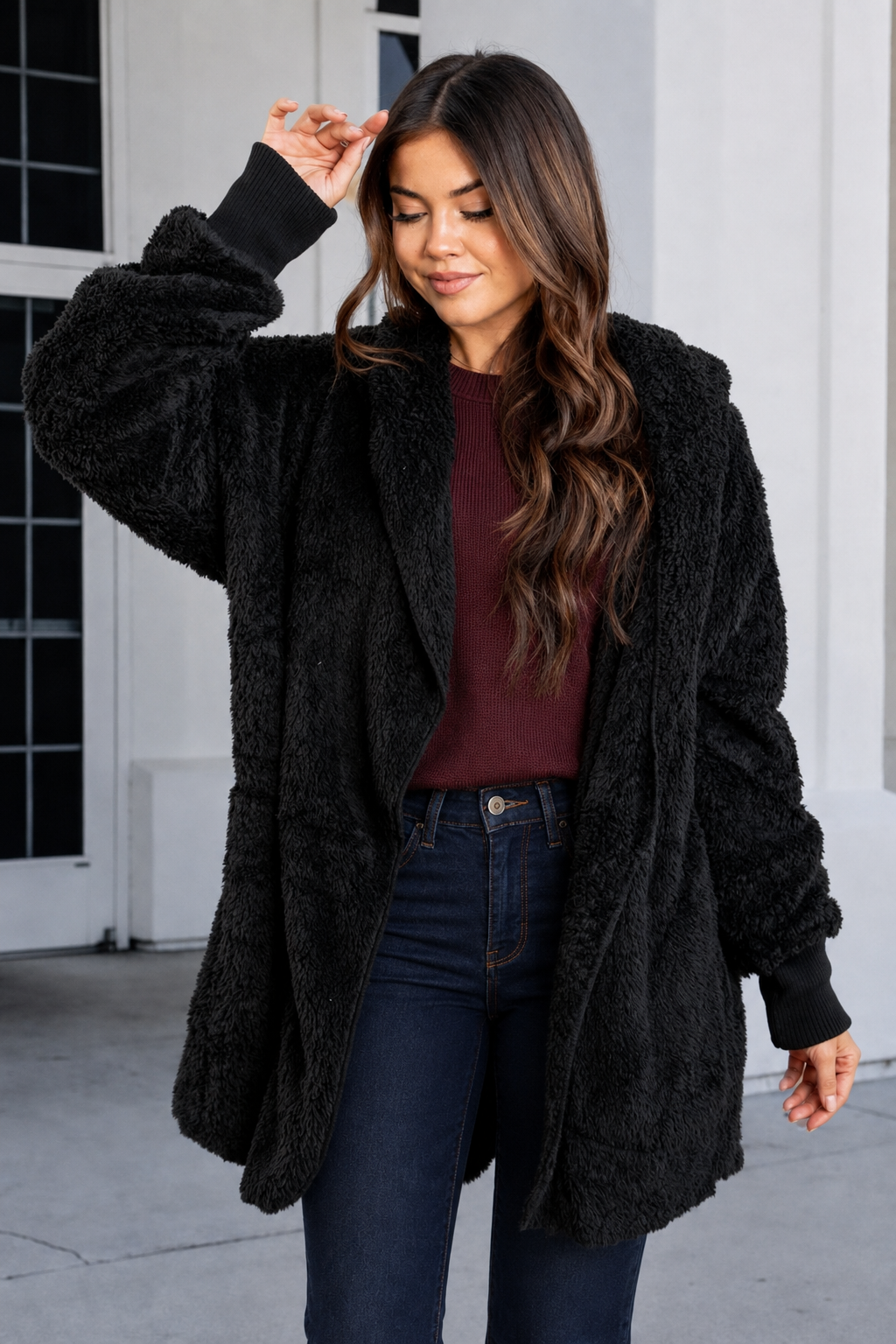 Teddy Bear Plush Cardigan (Black)