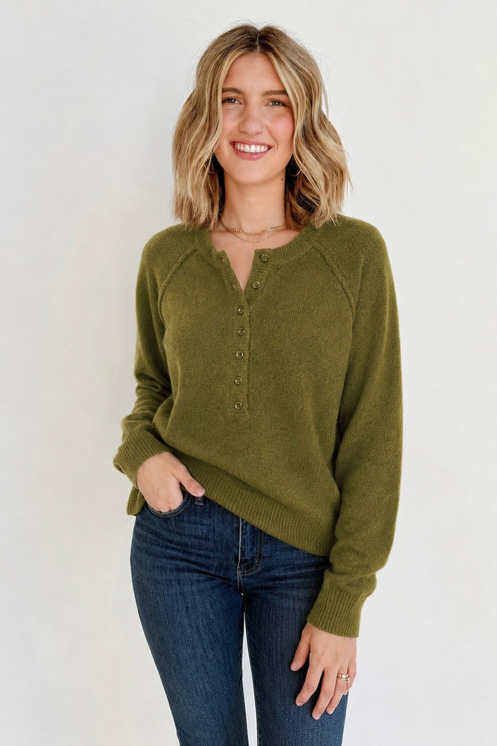 Zen Easy Fit Henley Sweater (Olive)