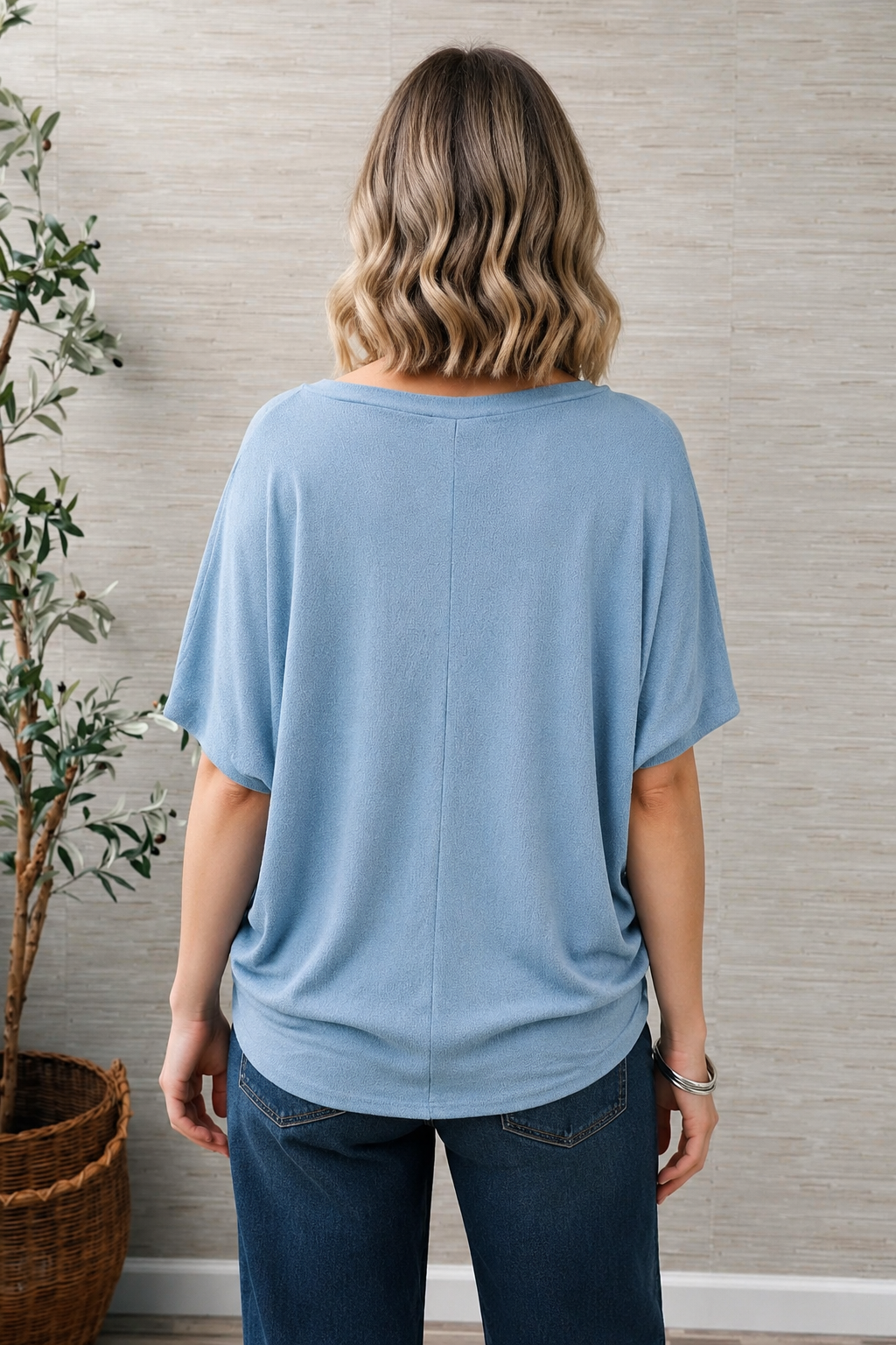Jolie Slouchy Dolman Tee (Faded Denim)