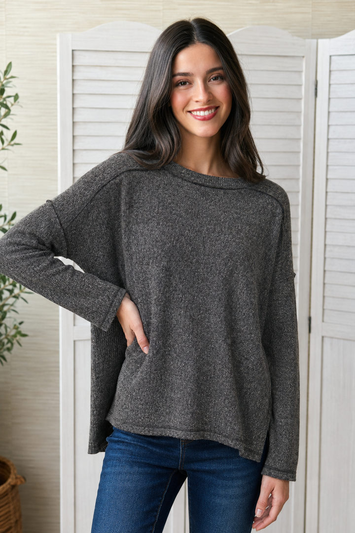 Zen Brushed High-Low Sweater (Black)