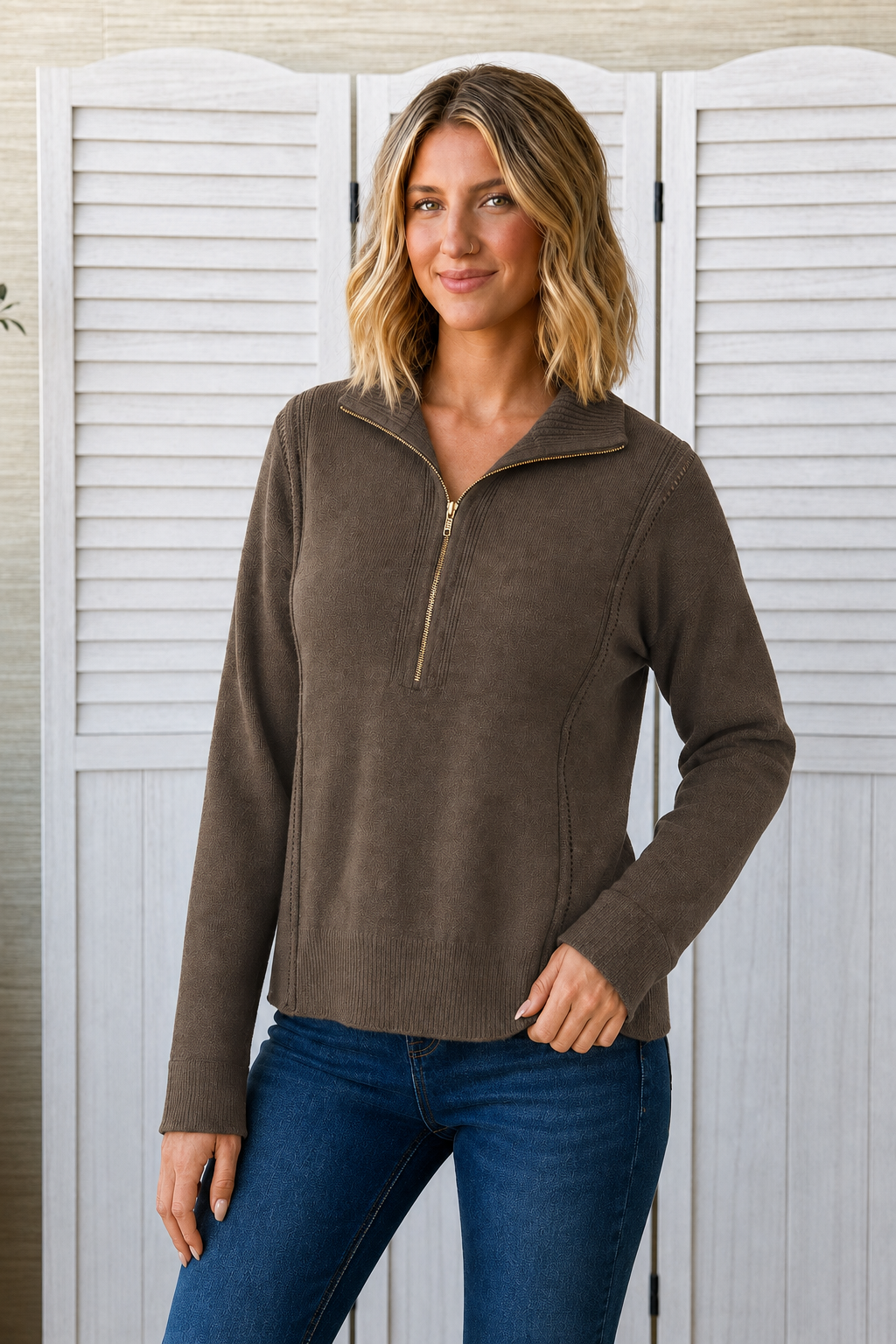 Zen Matilda Zip Sweater (Espresso)