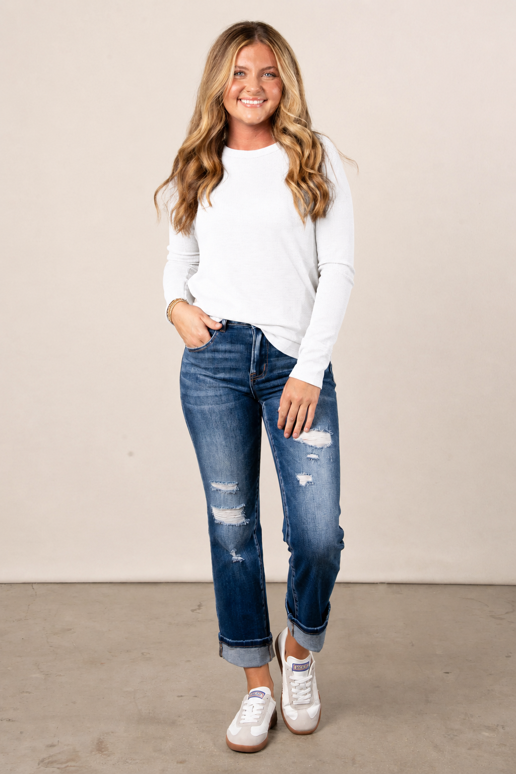 Zen Baby Waffle Long Sleeve Tee (White)