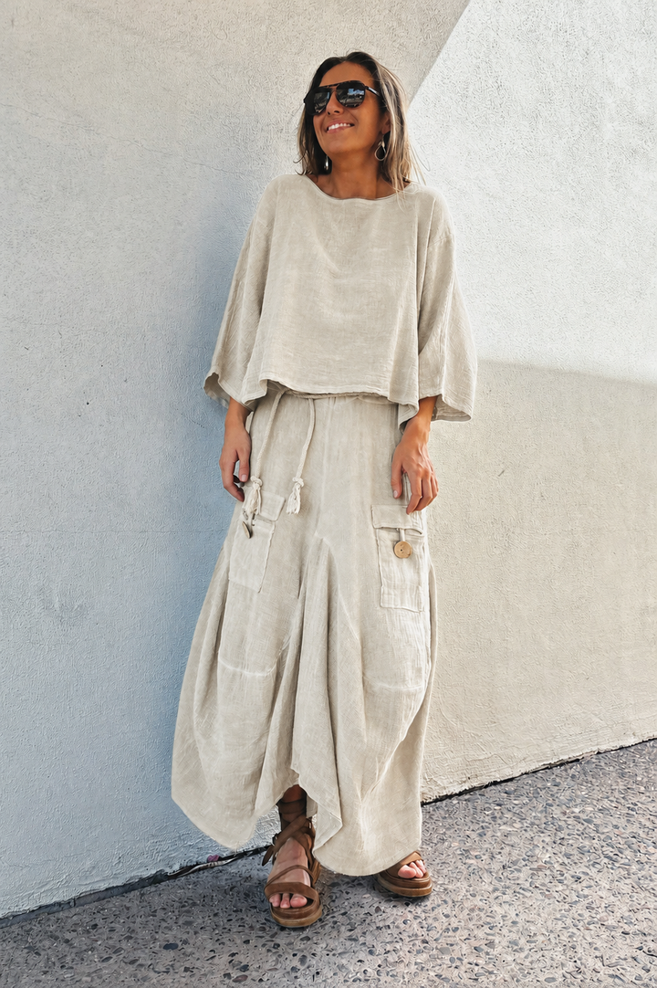 Meo Linen Boxy Dolman Tee (Beige)